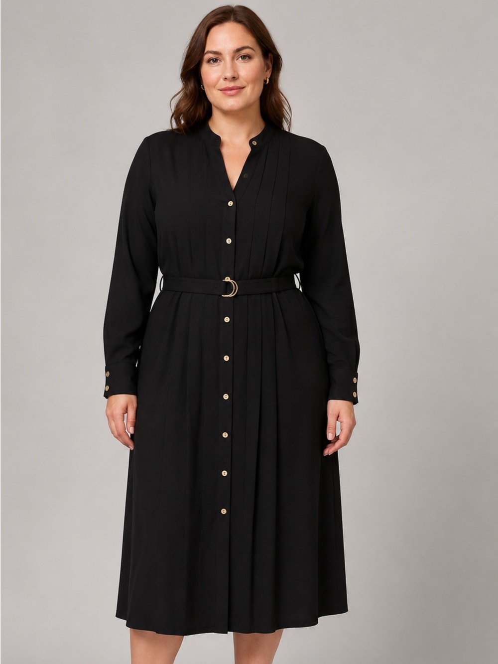 Ann Taylor Stand Collar Belted Midi Shirtdress Black Size 16 NWT